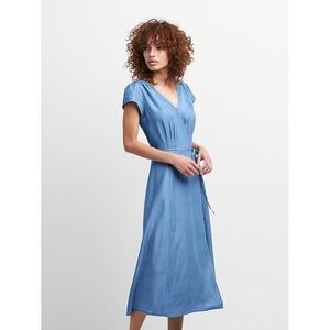 Gap Dress Women Small Blue Chambray Wrap Midi Tie Waist Casual